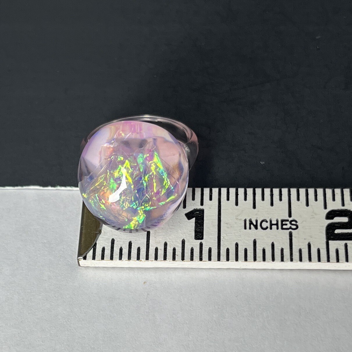 Pink Clear Lucite Dome Ring Size 7.75-8 Iridescent Opalescent Retro Moon Ring