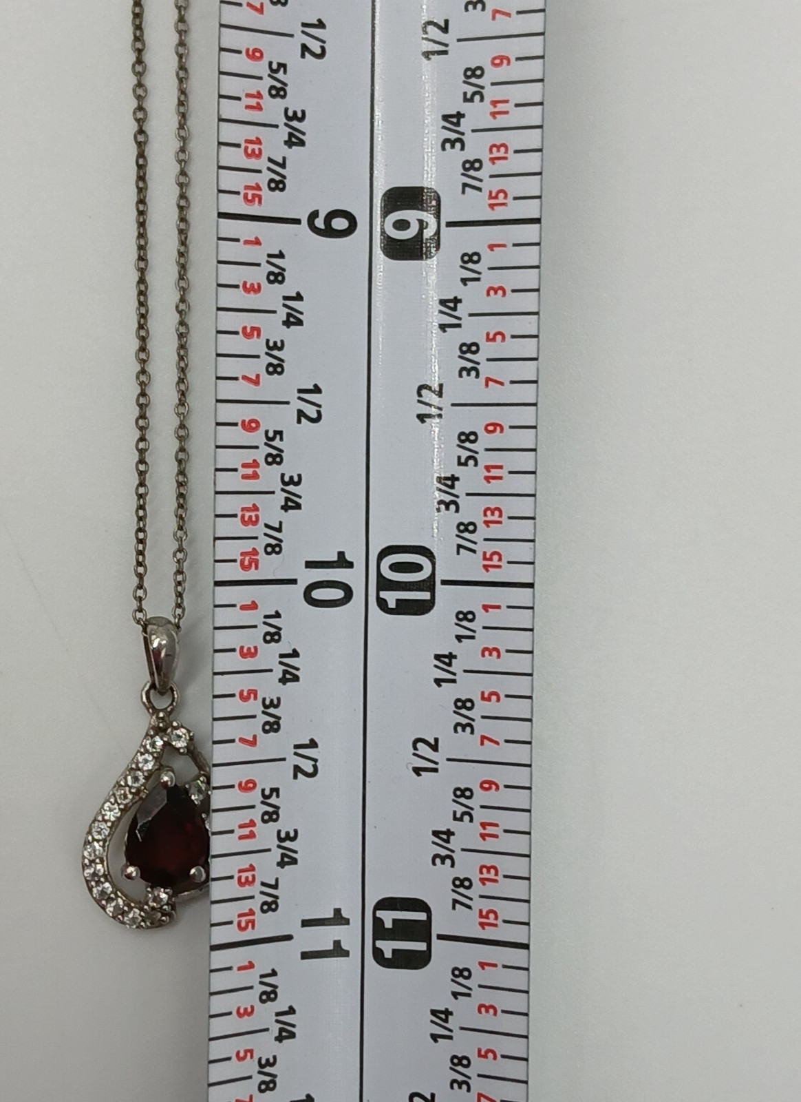 925 KGK Teardrop Garnet Necklace 20in Sterling Silver 3g Halo CZ Birthstone Fine