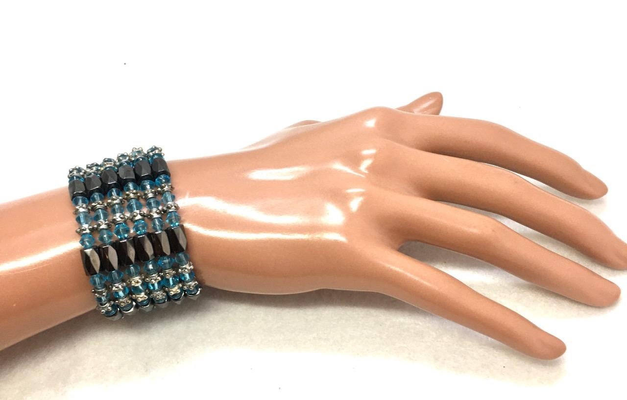 Magnetic Therapy Blue Crystal Hematite Wrap Bracelet 36” #51-5