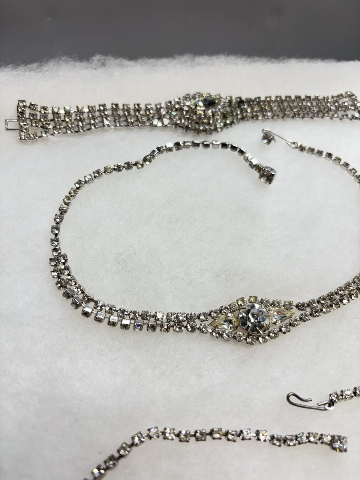 Vtg Clear Rhinestone Bling Lot. 3 -Choker Style Necklaces, 1- Bracelet.