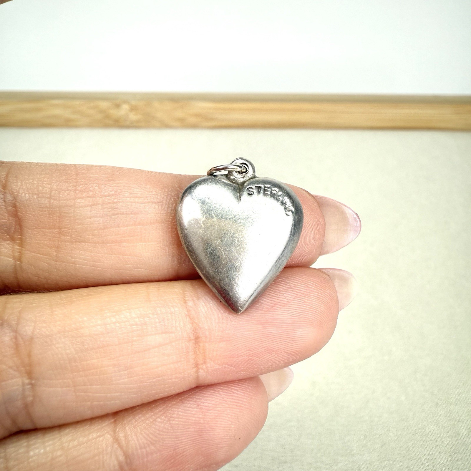 Vintage Flower Bouquet Puffy Heart Charm 925 Sterling Silver 1940s Basket Floral