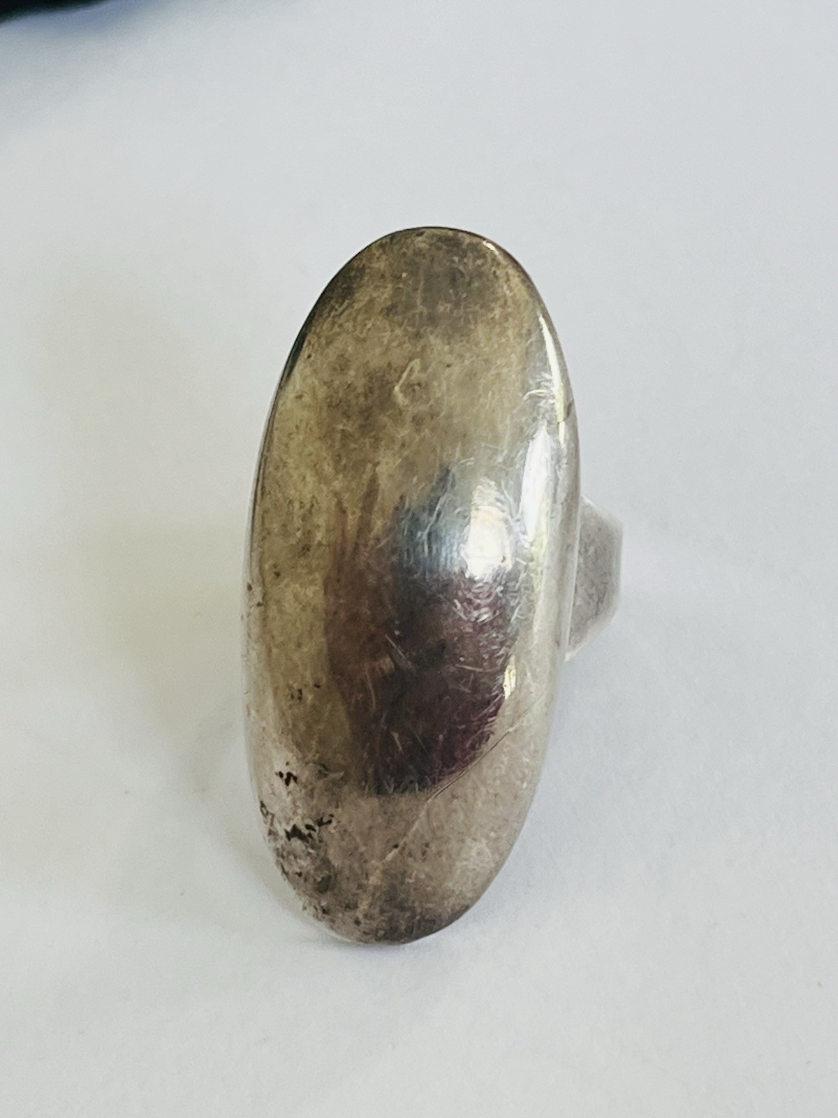 Vintage Sterling Silver Modernist Bold Elongated Dome Ring Size 6 Adjustable