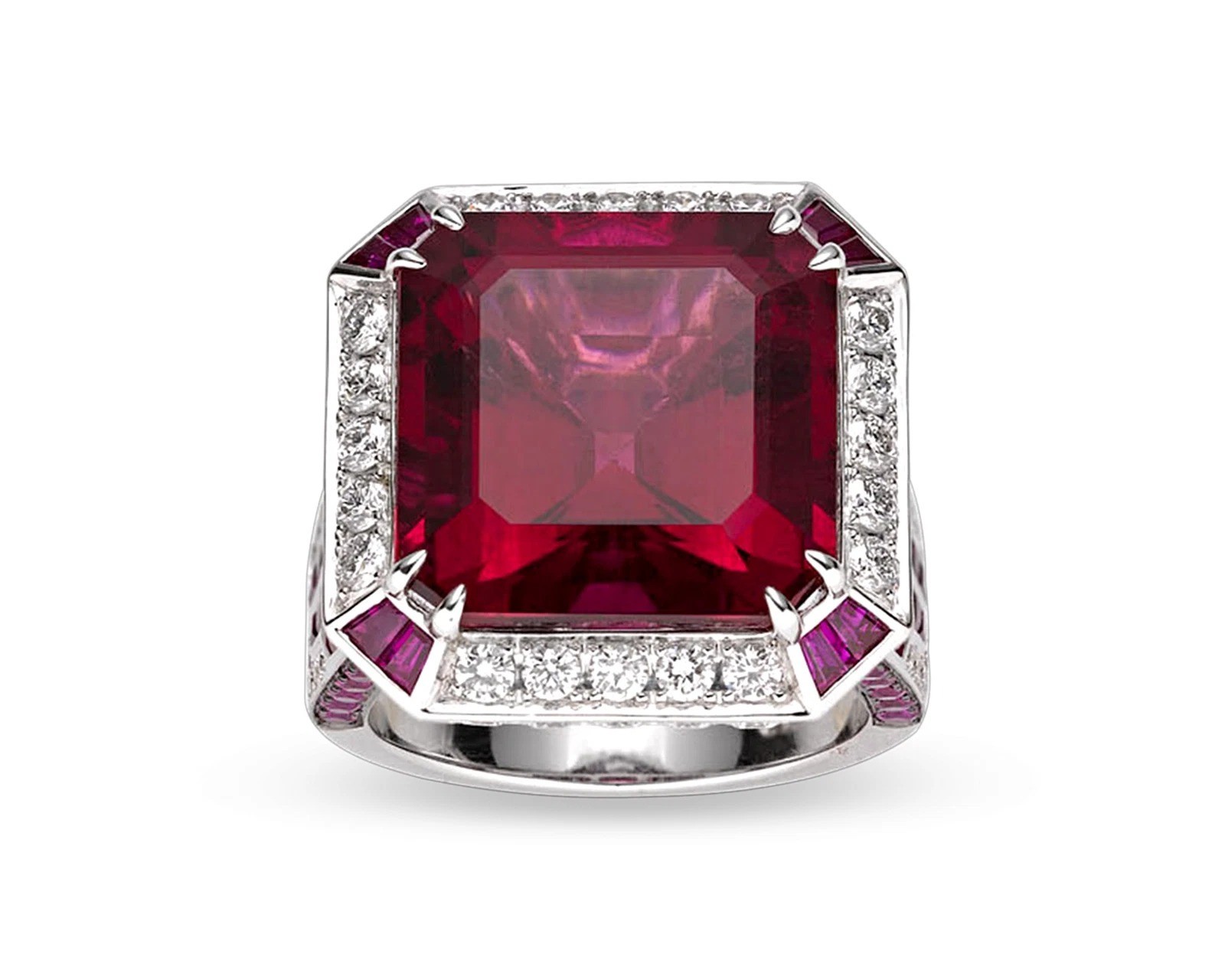8.95Ct Art Deco Style Lab Created Ruby Engagement Wedding 14K White Gold FN Ring