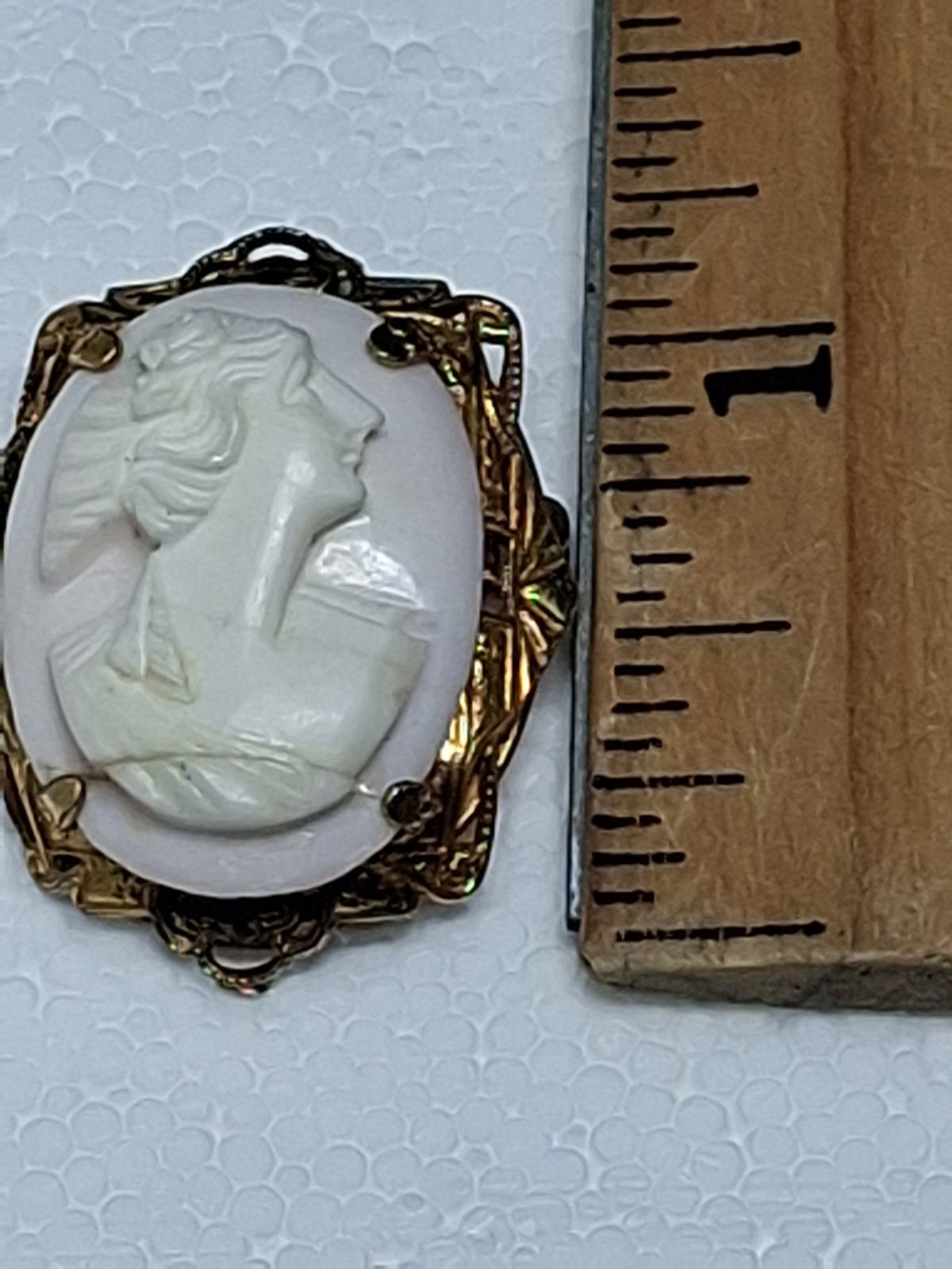 Antique Shell Cameo Brooch Pale Pink 1/20 12kt Gf Damage To Cameo Noted In Photo