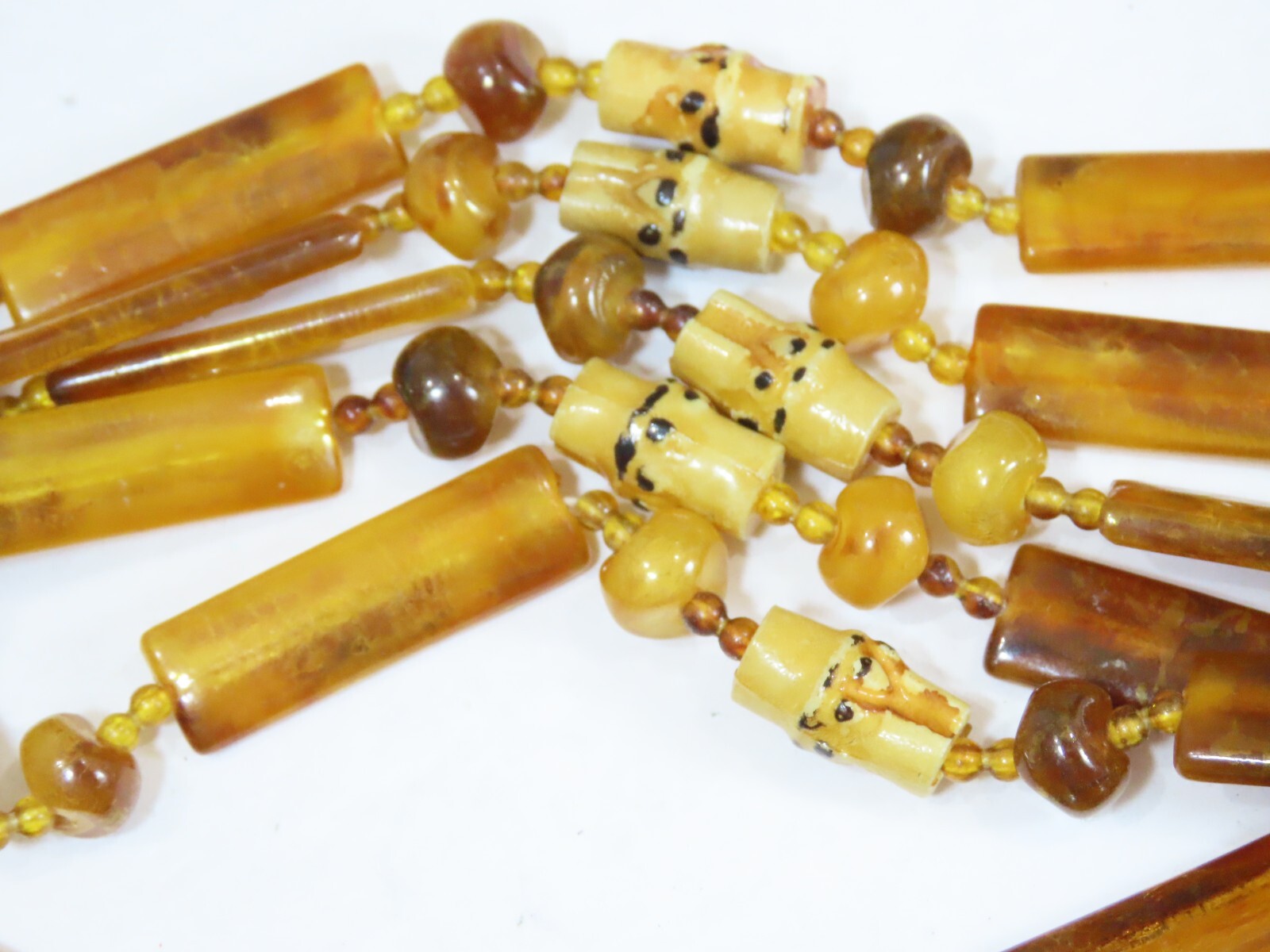 Vintage Necklace Lot Beaded Lucite + Tribal 23-26″ Yellow Butterscotch D1887