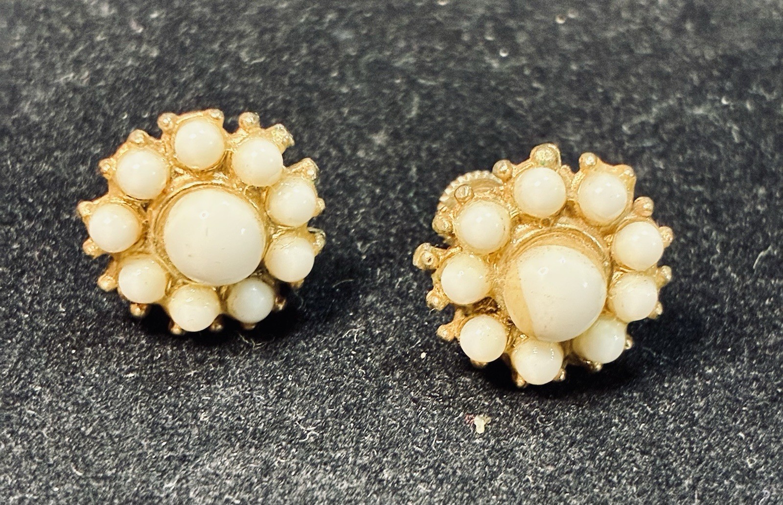 Vintage Screw-Back Earrings Lot 11 Pairs Rhinestone Faux Pearl Gold Tone Retro