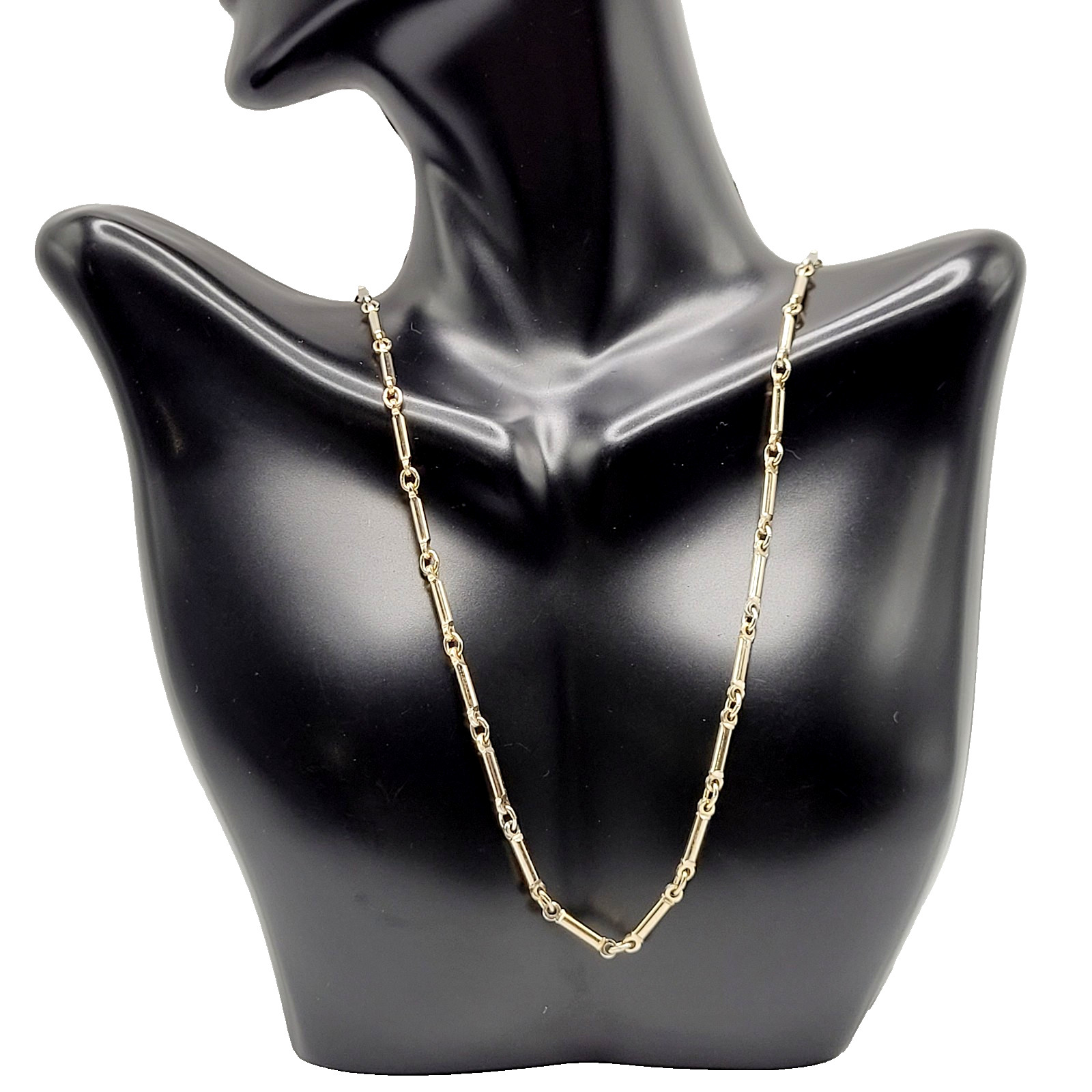 Classic Tubular Bar Elongated Links Shiny Gold Tone Vintage Necklace 19.5 inch