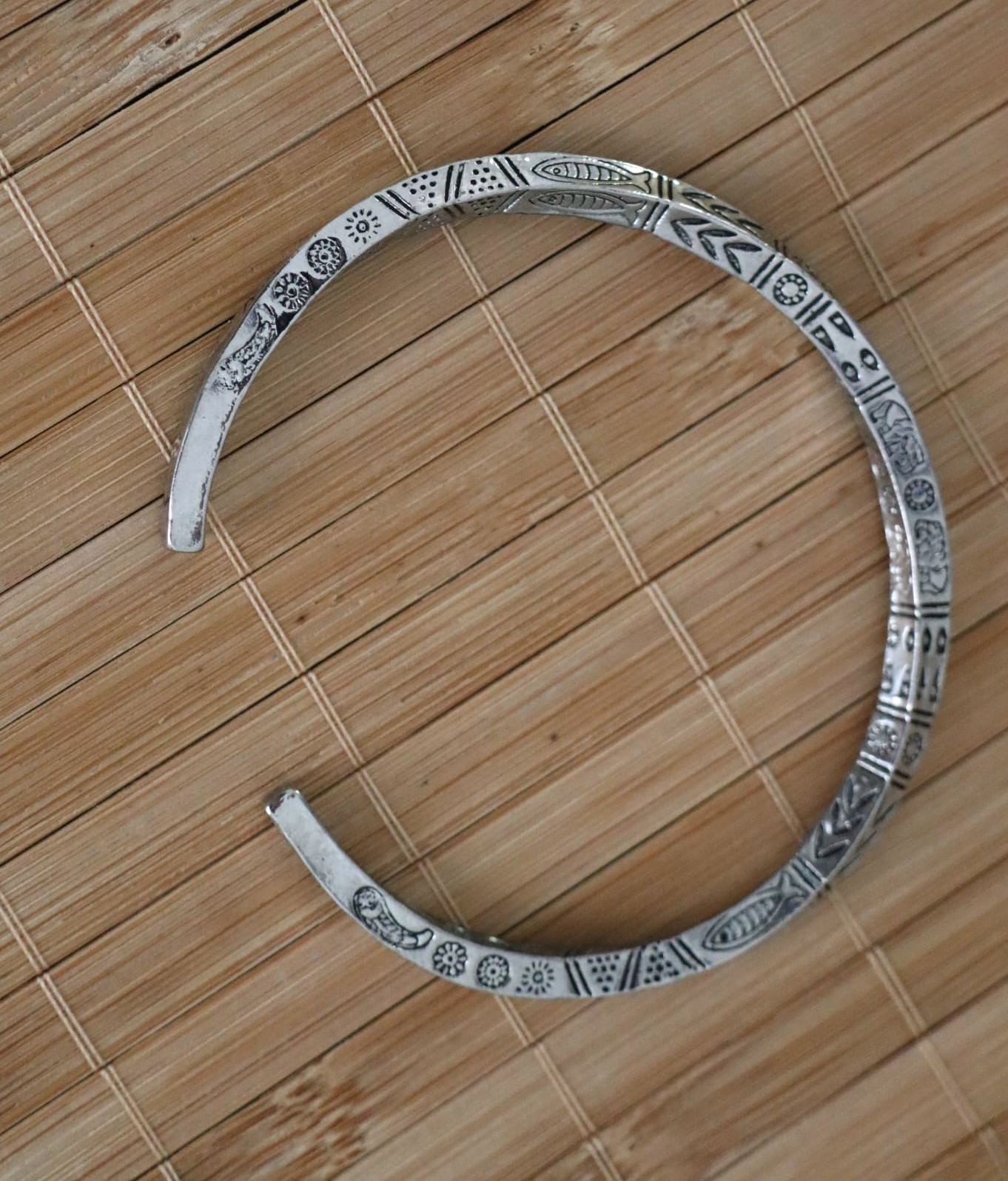 Vintage Tribal Silver Tone Cuff Bracelet Men’s Ethnic Engraved Adjustable