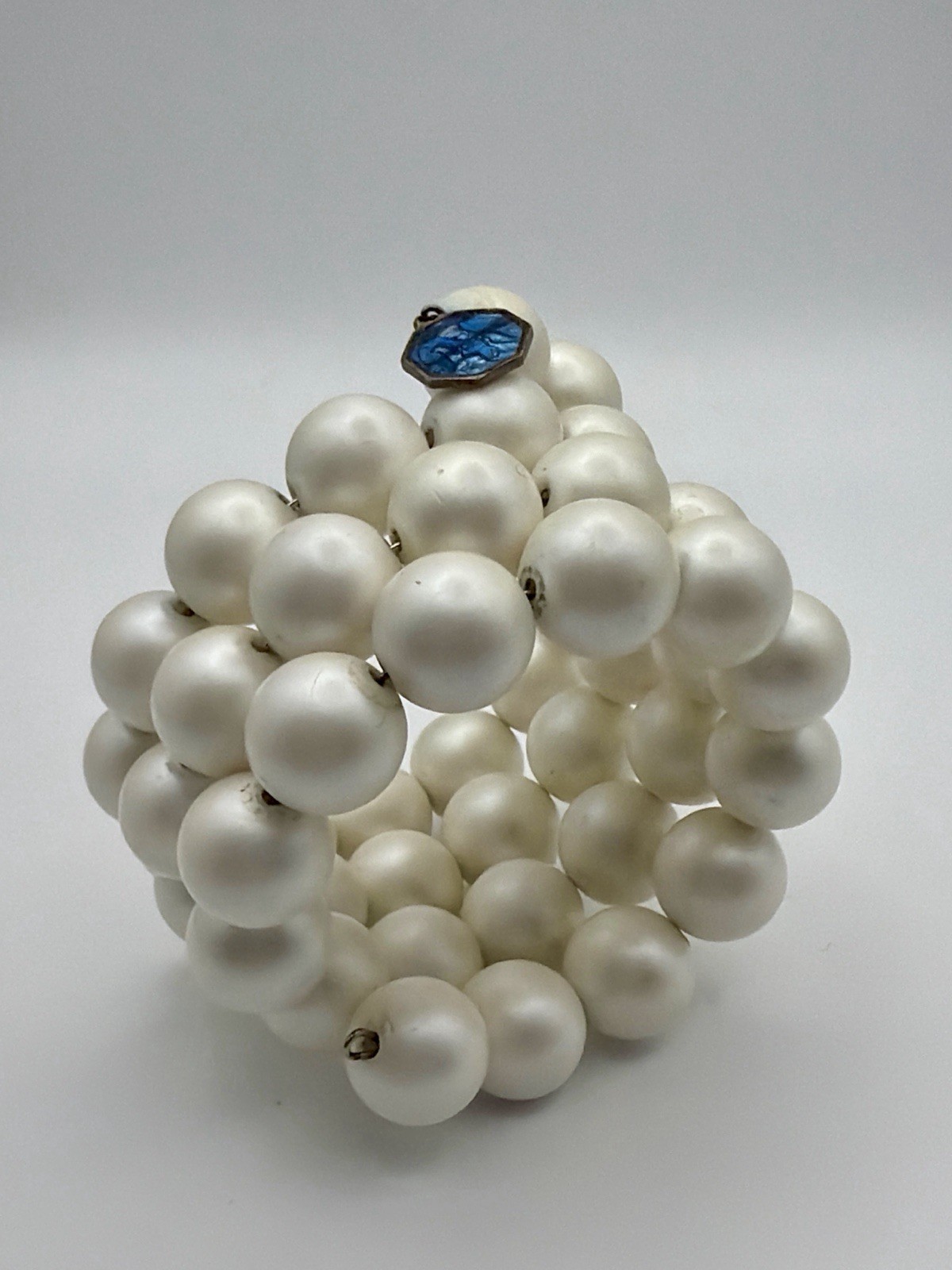 Vintage St. Anne De Beaupre Blue Enamel Rosary Wrap Bracelet Pearl Beads