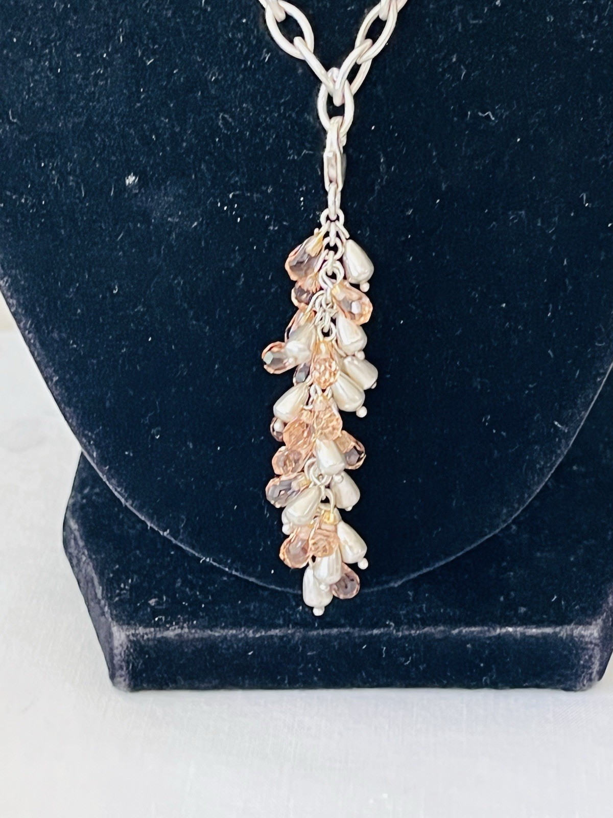 Vintage Sterling Silver Chain Citrine Drops Cluster Lariat Tassel Necklace 30g