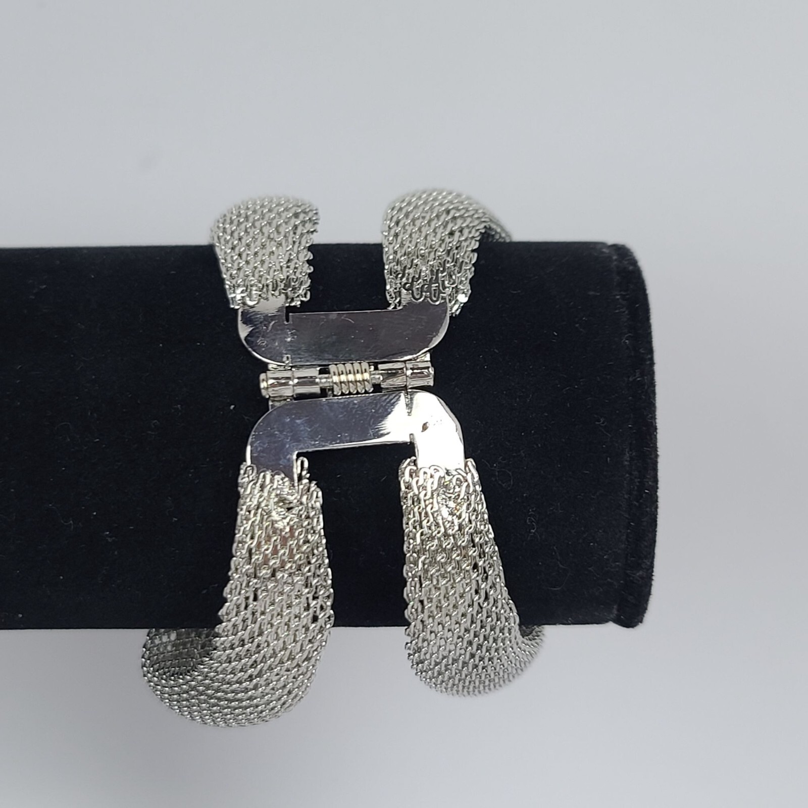 Silver Tone Double Strand Braided Sleeve Snake Chain Tube Hinged Cuff Bracelet