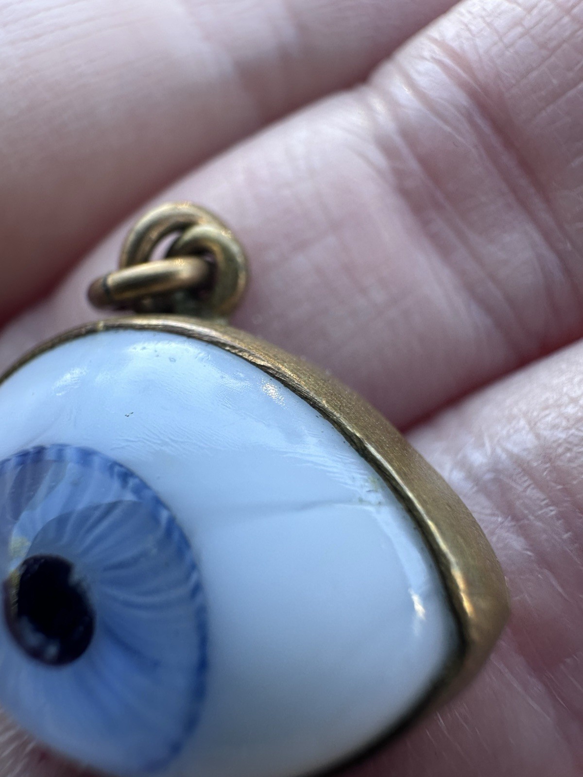 Glass Eye Pedant Set In Brass Bezel Unsigned Vintage Charm