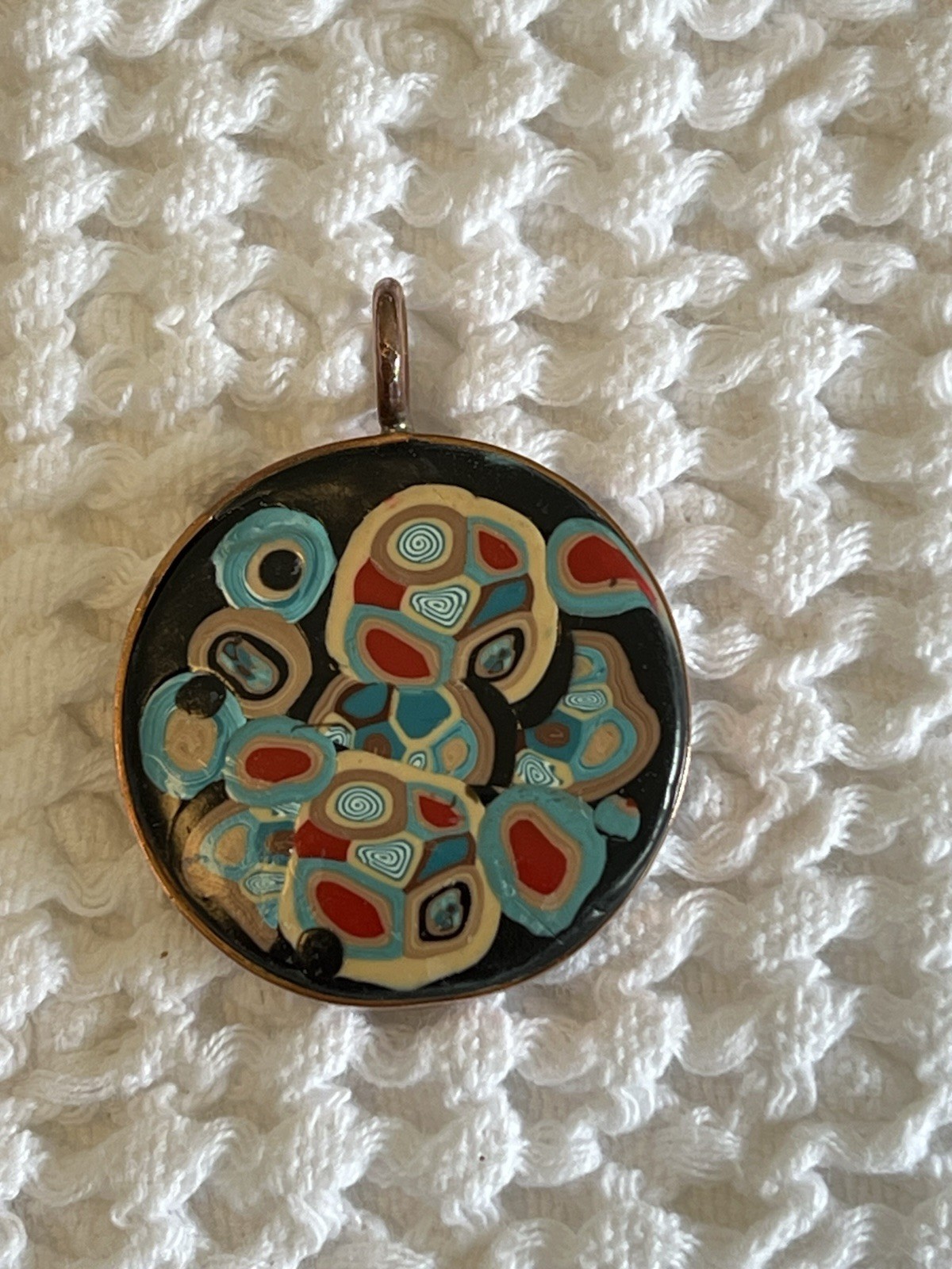 Vintage Colorful Abstract Hand-Painted Pendant Clay Or Resin Modernist