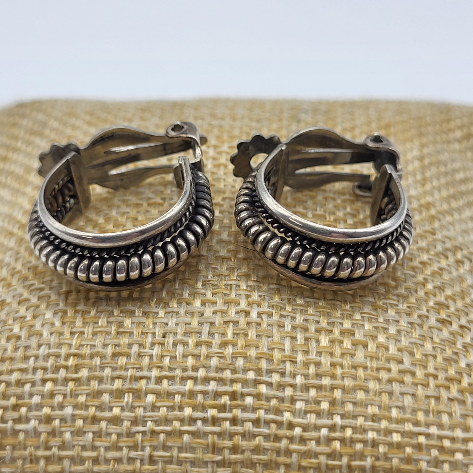 Fab Vintage Sterling Silver Clip earrings textured Boho Goddess Toga Modernist