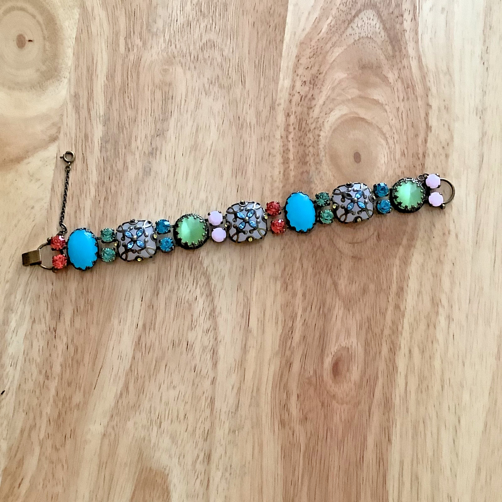 Vtg Sorrelli Wide Bracelet In Happy Birthday Color ~ MISSING 2 STONES