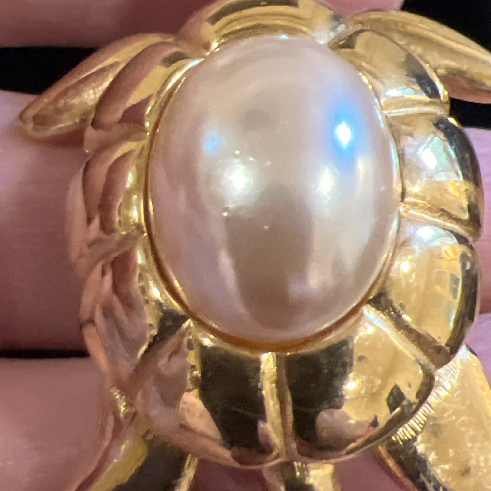 Vtg Designer Signed Givenchy Gold Tone Turtle Brooch Faux Pearl