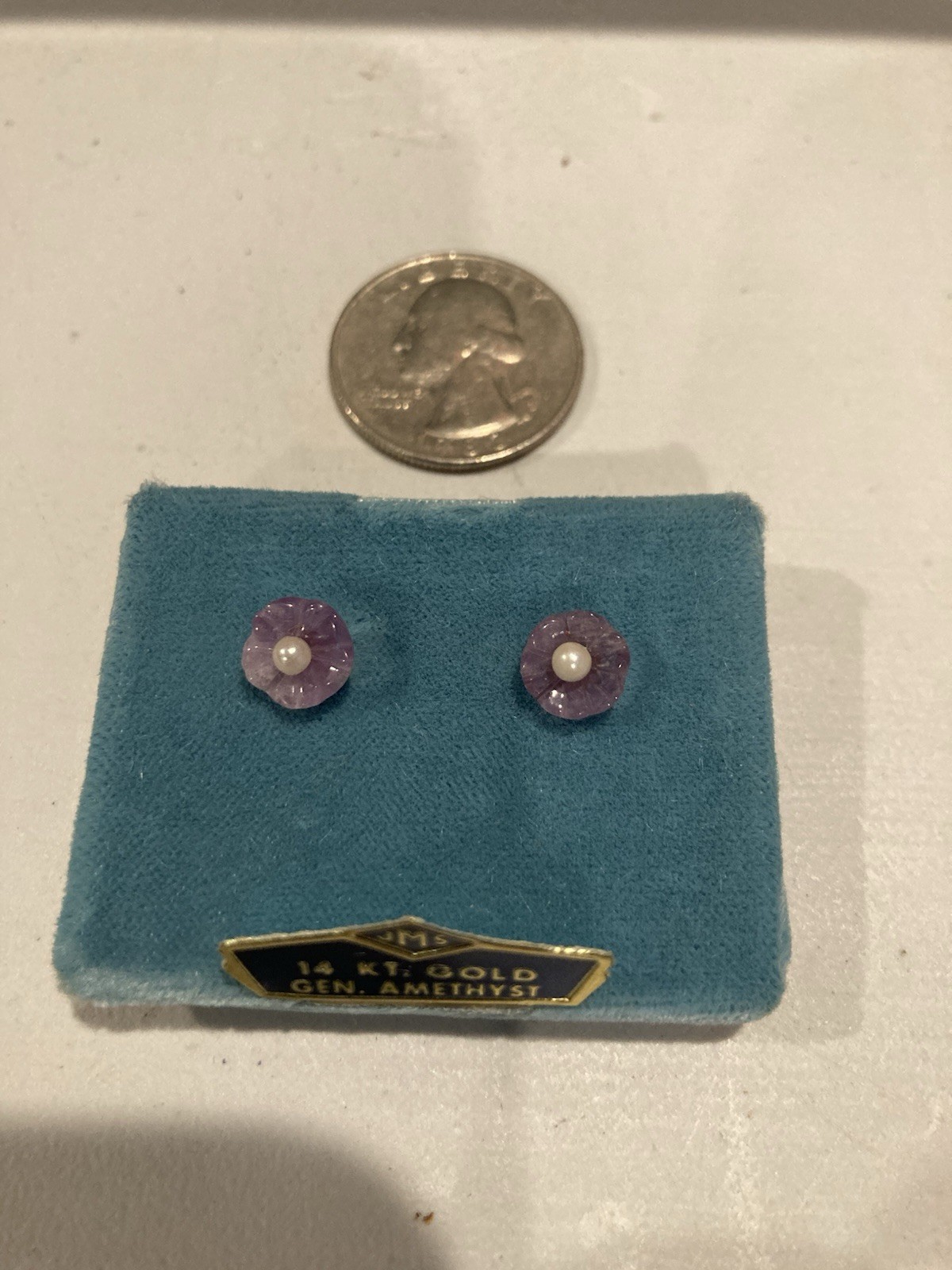 VTG Jems by JMS 14kt Gold Amethyst Flower Post Earring In Original Box