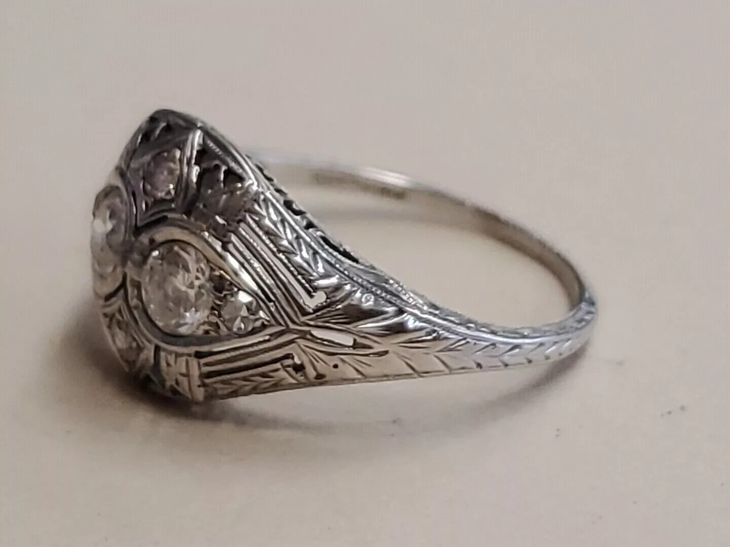 Art Deco Filigree 2.1Ct Round Lab Created Dimond Wedding Ring 14K White Gold FN
