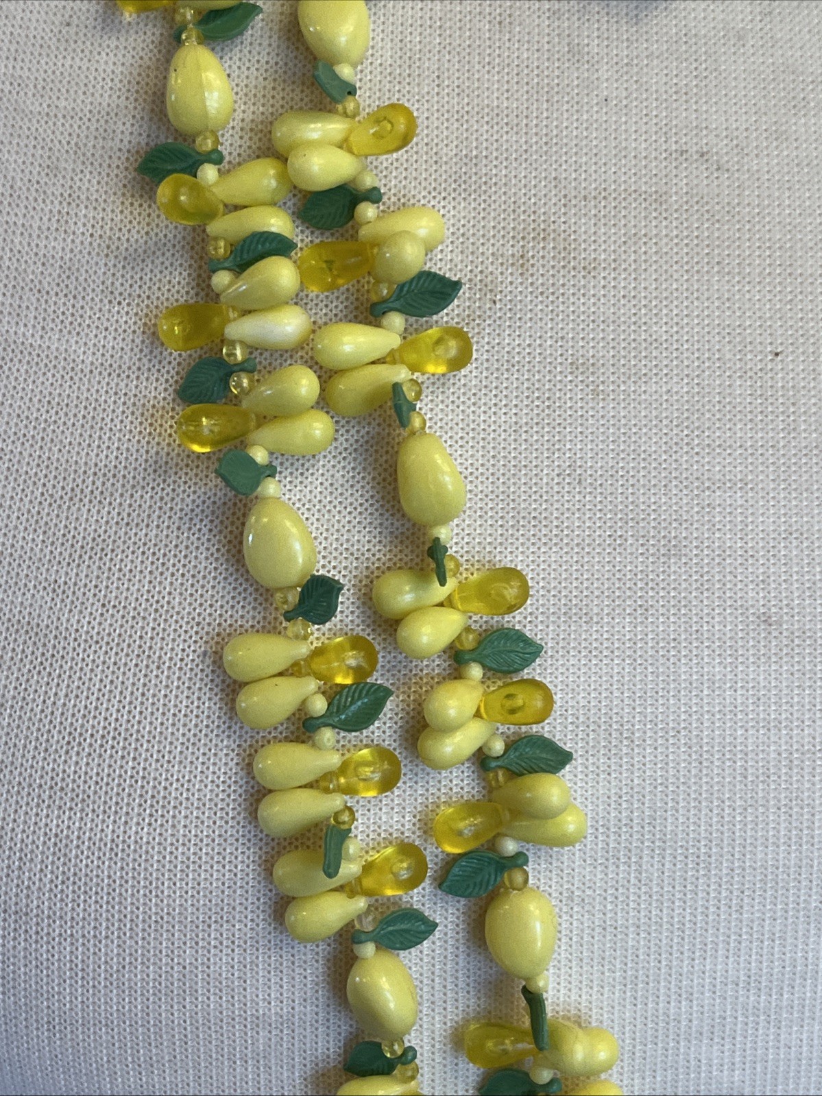 Vintage 2 Strand Tutti Fruity Lemon Necklace Czech Dangle Drop Clip Earrings Set