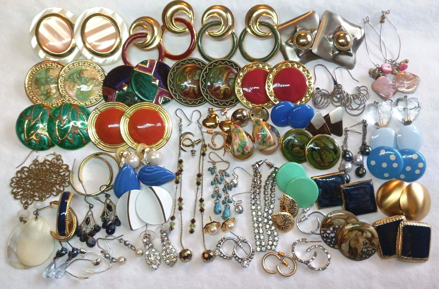 Vintage/Now Junk Drawer Earring Lot 3 – 50 Pairs Mixed Materials All Wearable