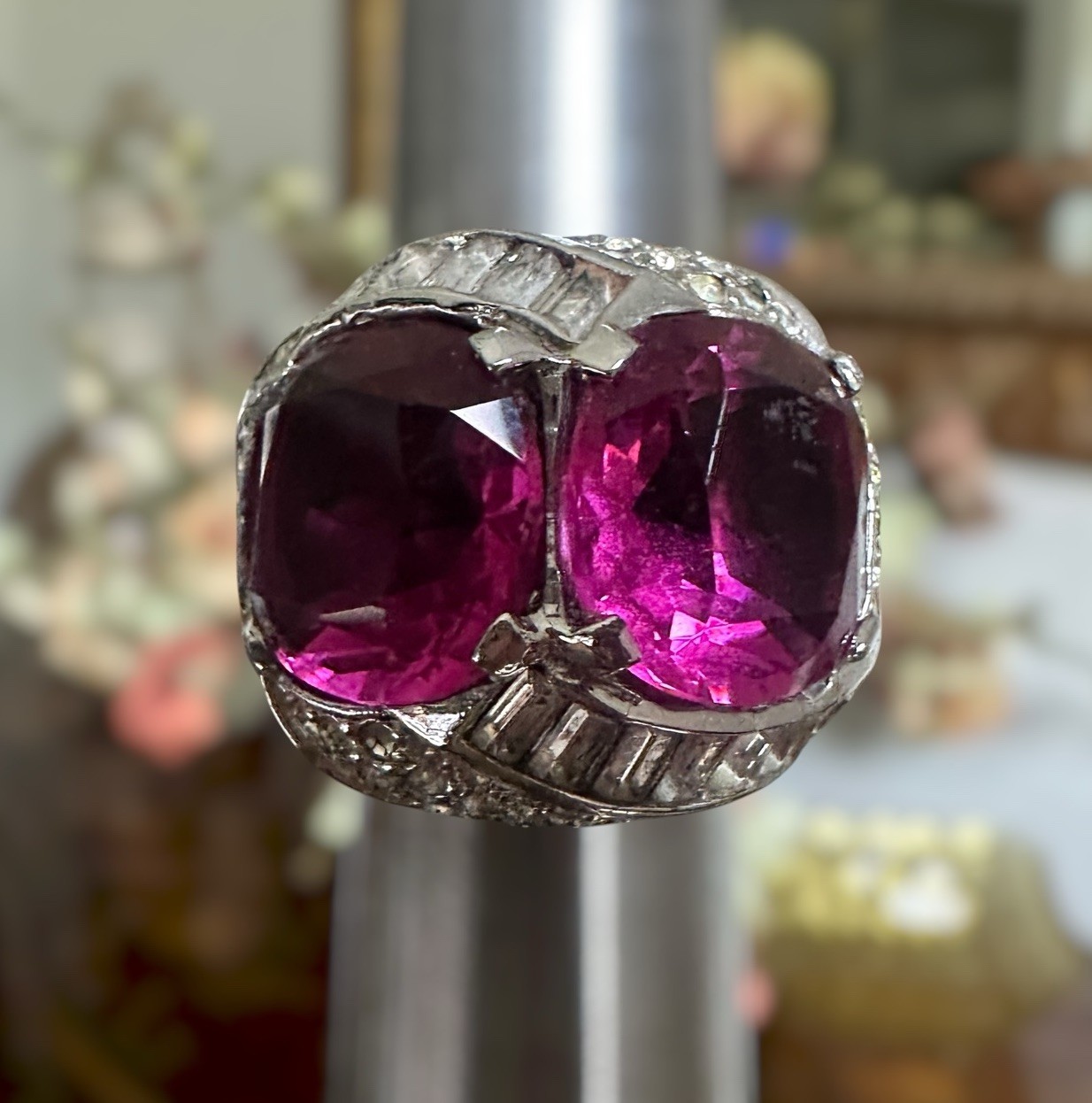 VTG Mazer Statement Substantial Ring Size 7 Crystal Ruby Red Clear Signed Rare