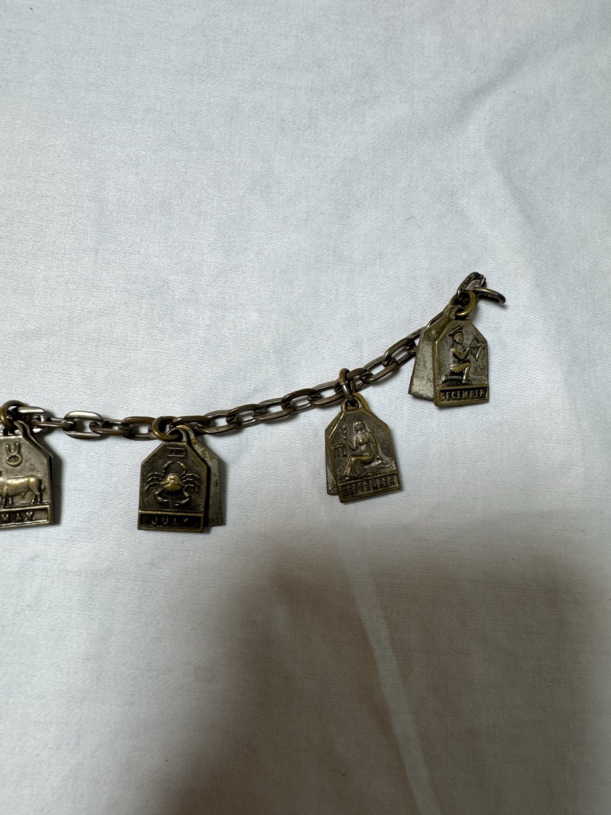 Vintage Zodiac Signs Charm Bracelet Antiqued Brass Tone Metal Astrology Jewelry