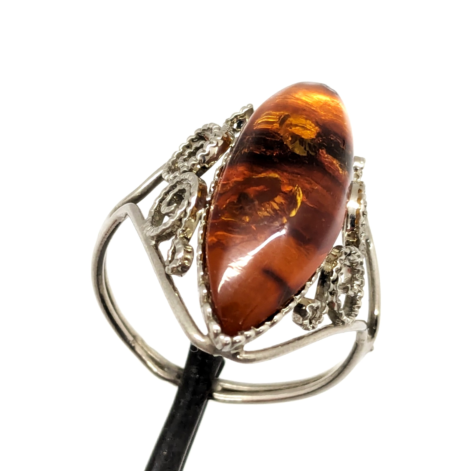 Vintage Elegant Soviet RING with Bright Natural Amber -size: 9.5US (19.5mm) #121