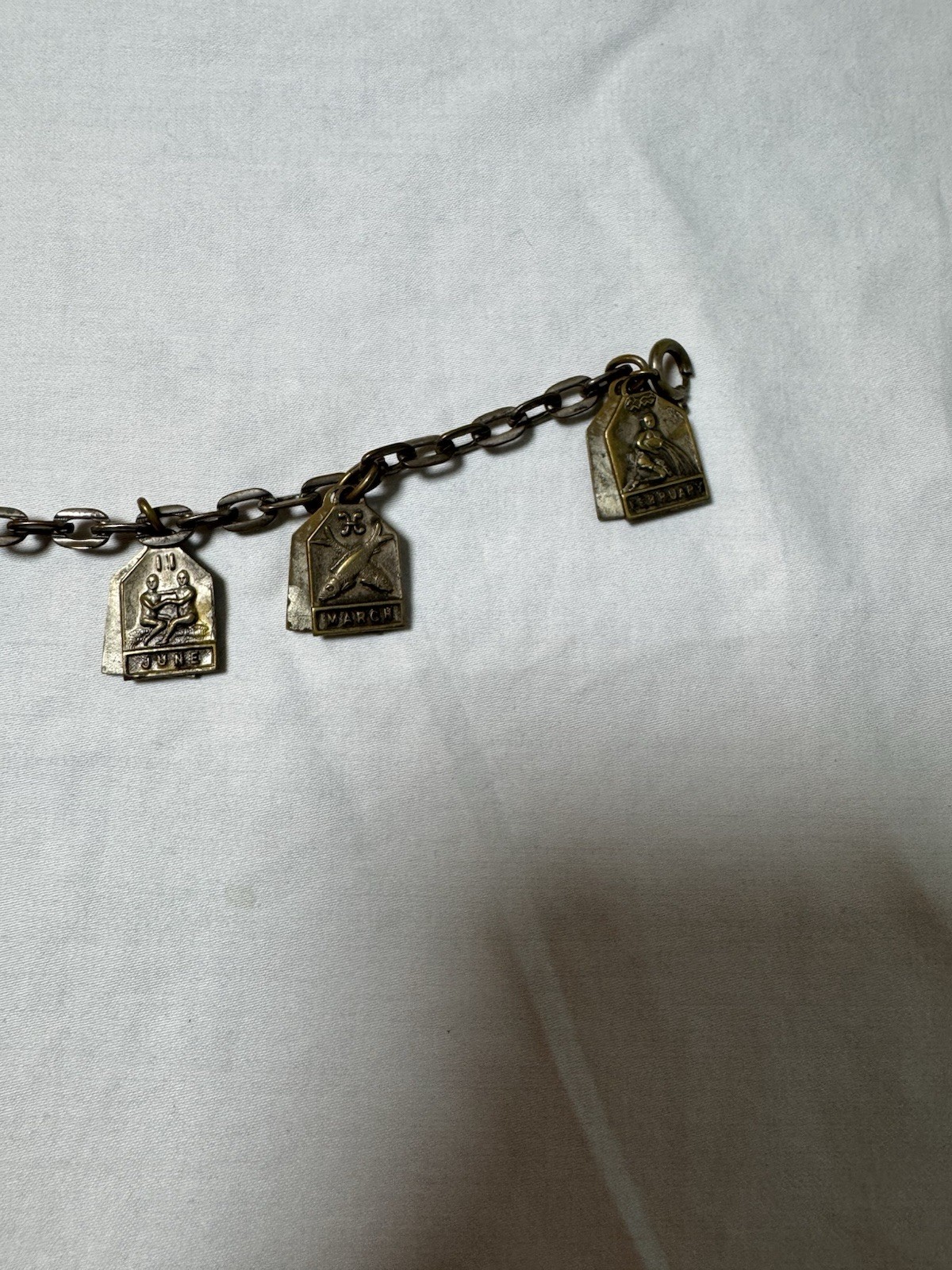 Vintage Zodiac Signs Charm Bracelet Antiqued Brass Tone Metal Astrology Jewelry