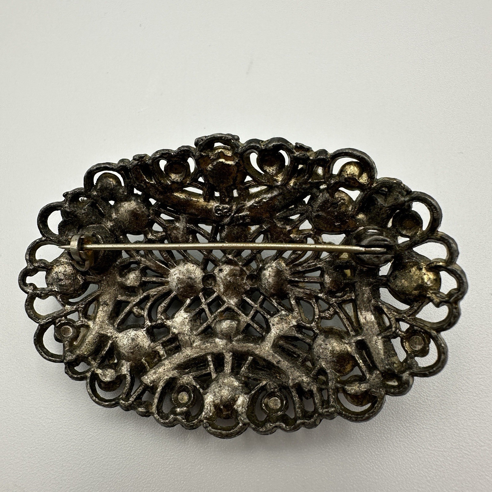 Vintage Little Nemo Brooch Pot Metal Rhinestone Victorian Revival Green READ