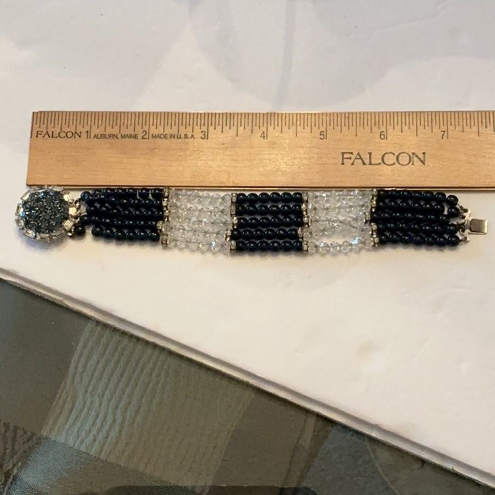 Vintage HOBÉ Multi Strand Bracelet Sapphire Blue & Crystal Bead Rhinestone Clasp