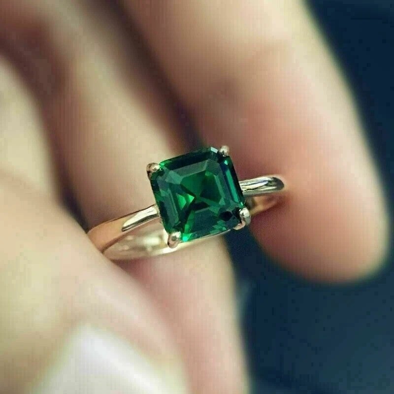 3.5Ct Art Deco Style Green Lab Created Emerald Anniversary 14K Gold Finish Ring