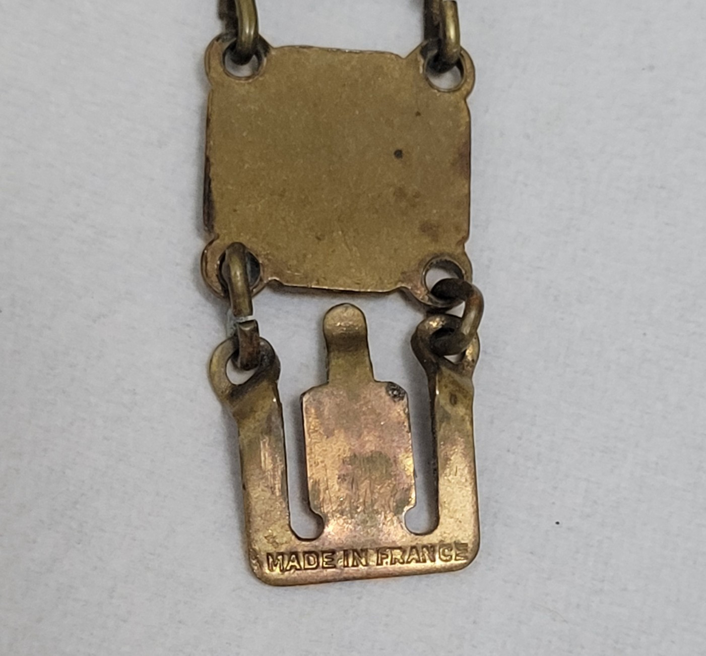 Paris France Souvenir Monuments Etched Enamel Link Brass Clasp Vintage Bracelet