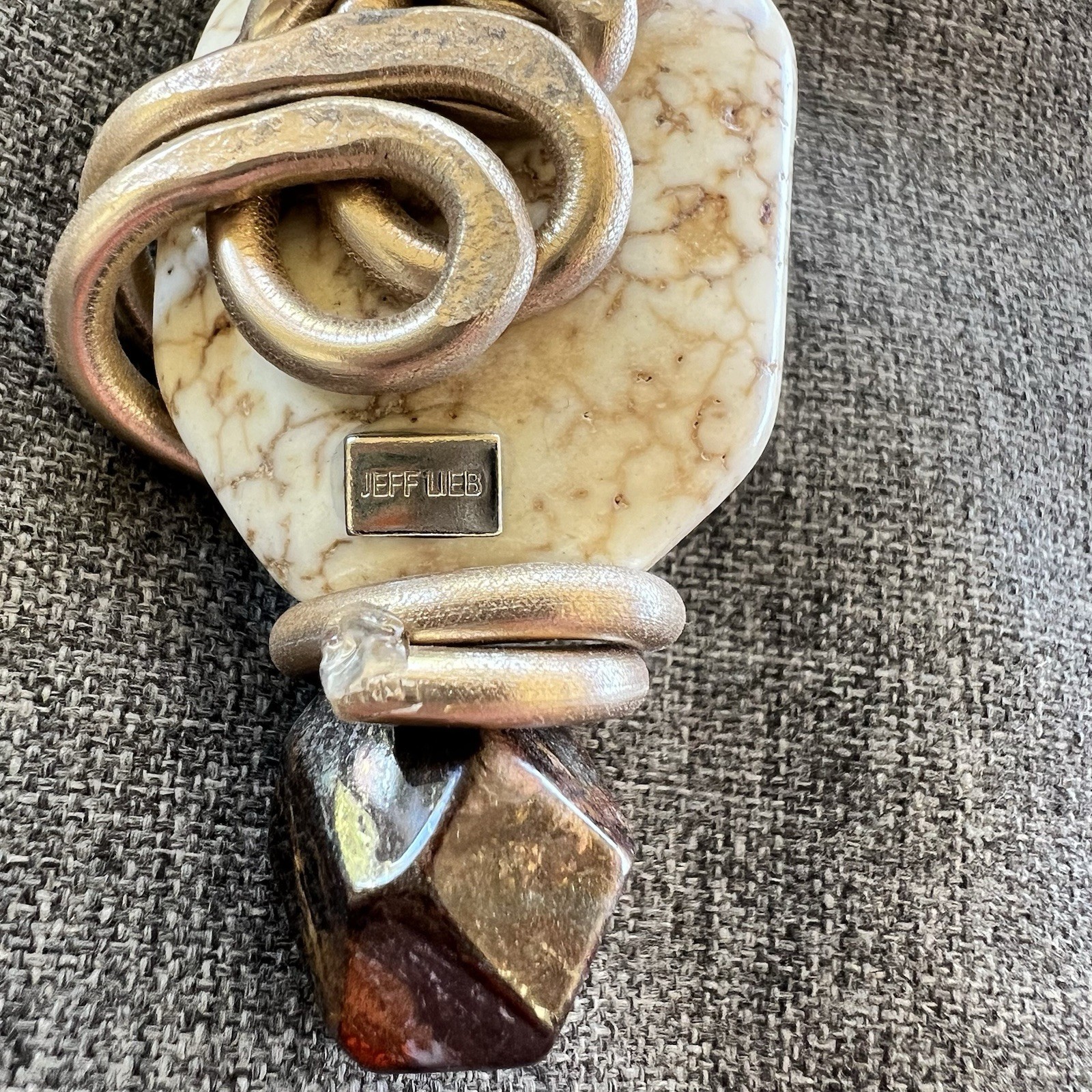 Vintage Jeff Lieb Wire Choker Necklace Gold Tone Natural Stones Citrine Crystals