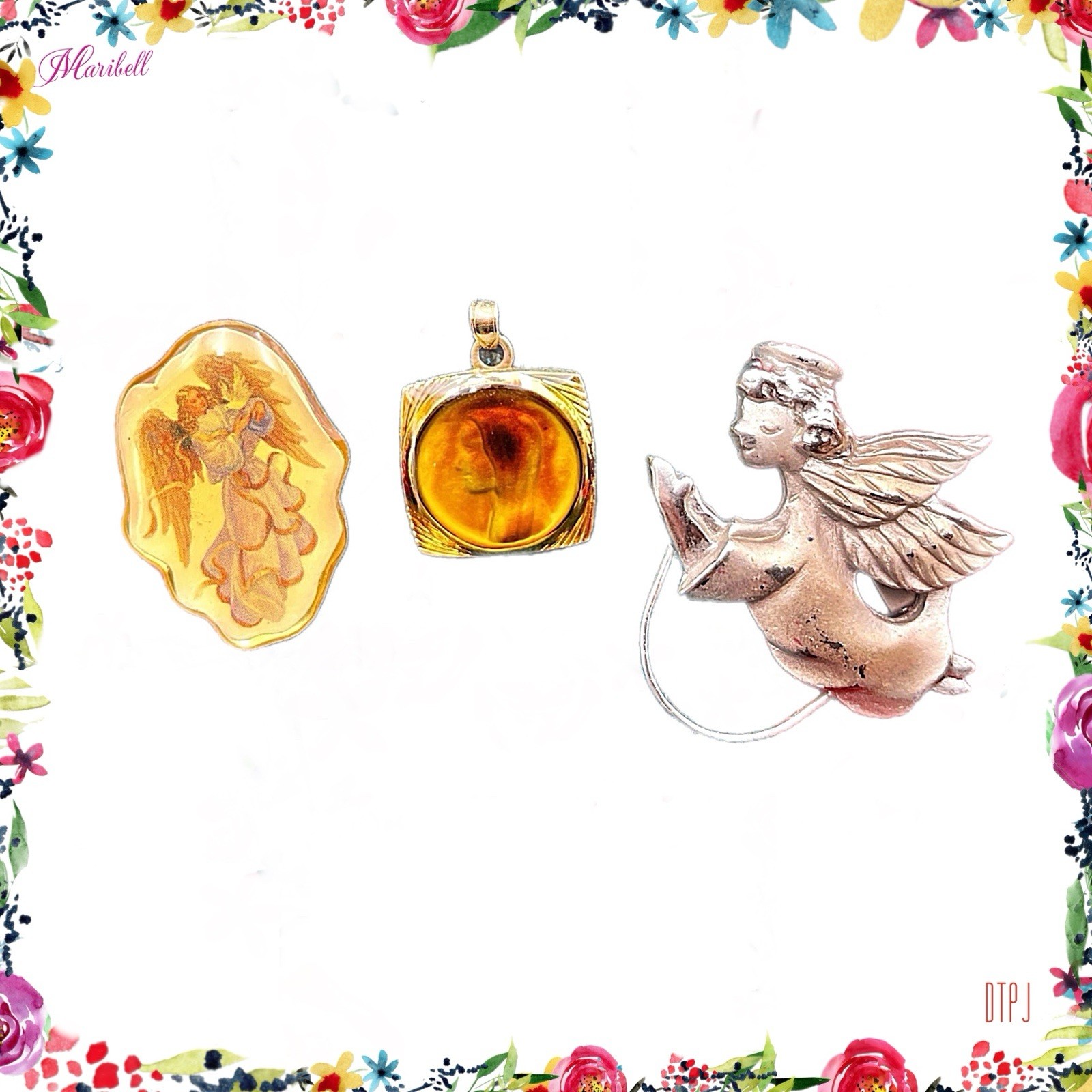 Vtg Lot of 3 Christian Jewelry Guardian Angels Brooch Pin & Necklace Pendant
