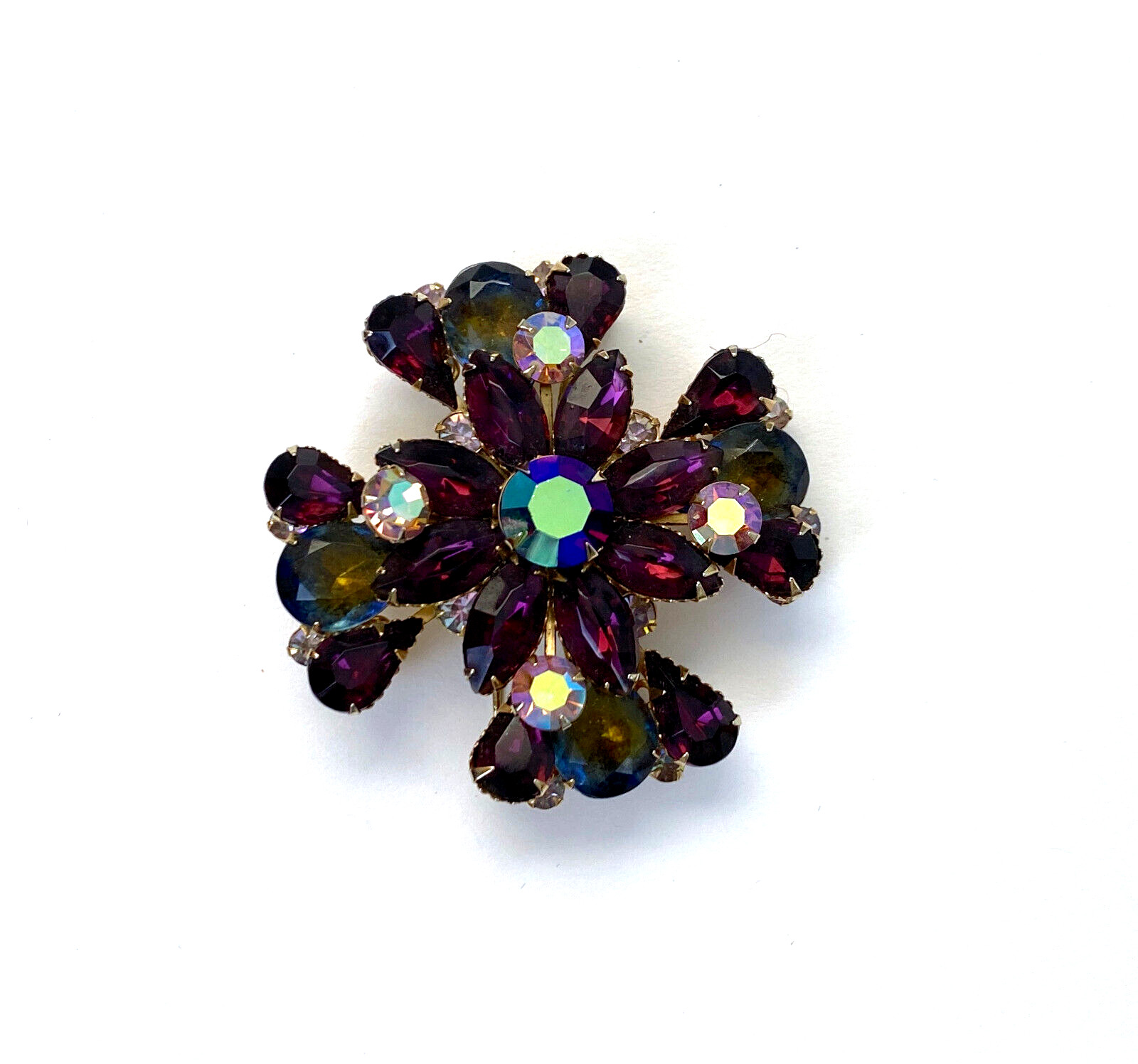 Vintage Purple-Aurora Borealis Crystal Large FLOWER Pin-Brooch-30g-Beautiful!!