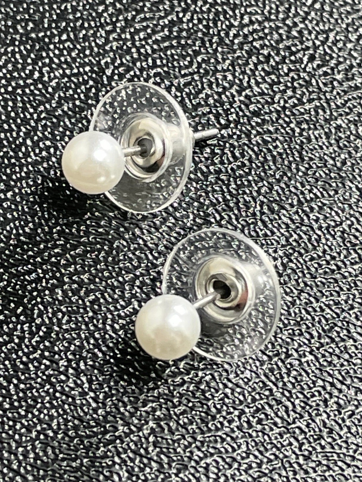 Vintage Small 4 mm Faux Pearl Stud Silver Tone Earrings