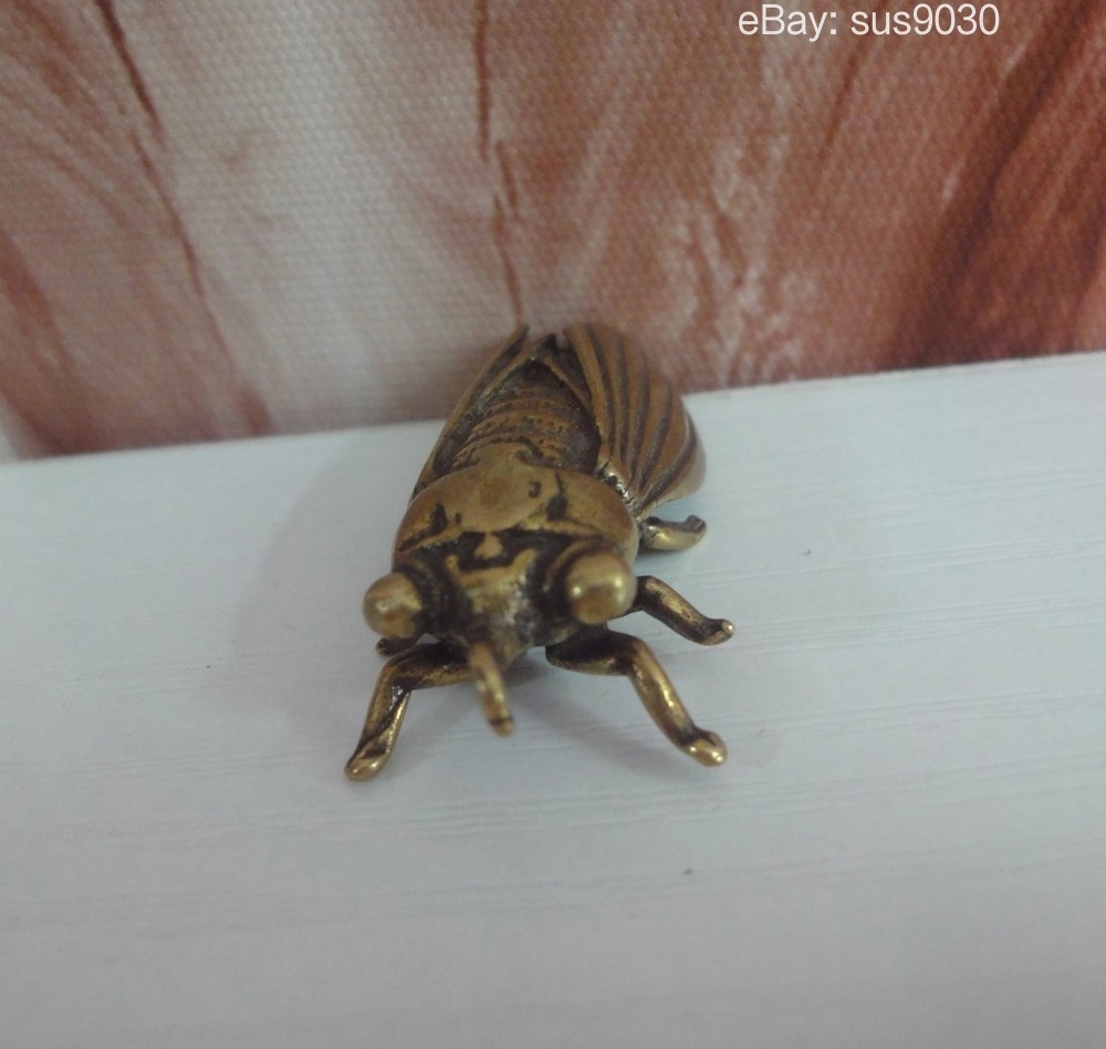 Solid Brass Copper Vivid Cicada Figurine Statue Pendant