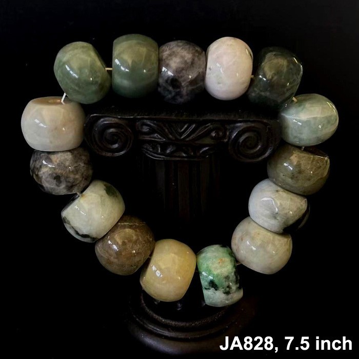 Natural Burmese Jade Jadeite Beads Bracelet Elastic, Width 18 mm