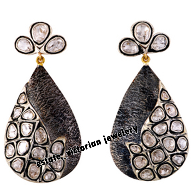 3.40Ctw Genuine Old Mine Antique Cut Diamond Silver Victorian Earring Jewelry