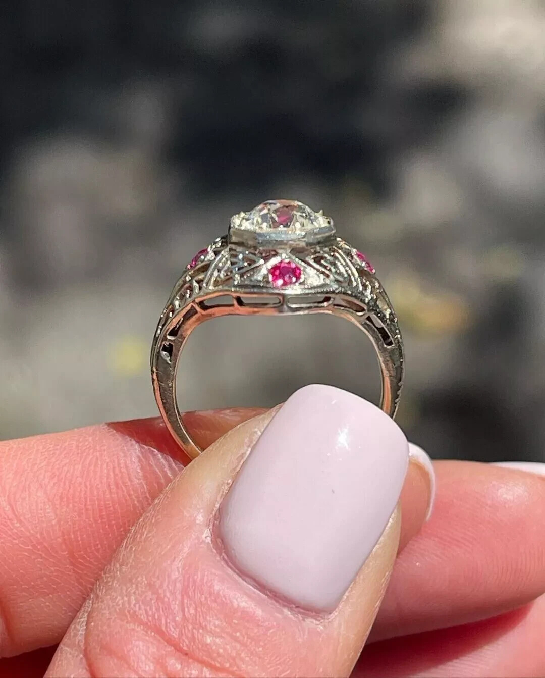 2.5Ct Art Deco Style Filigree Lab Created Diamond Wedding 14K White Gold FN Ring