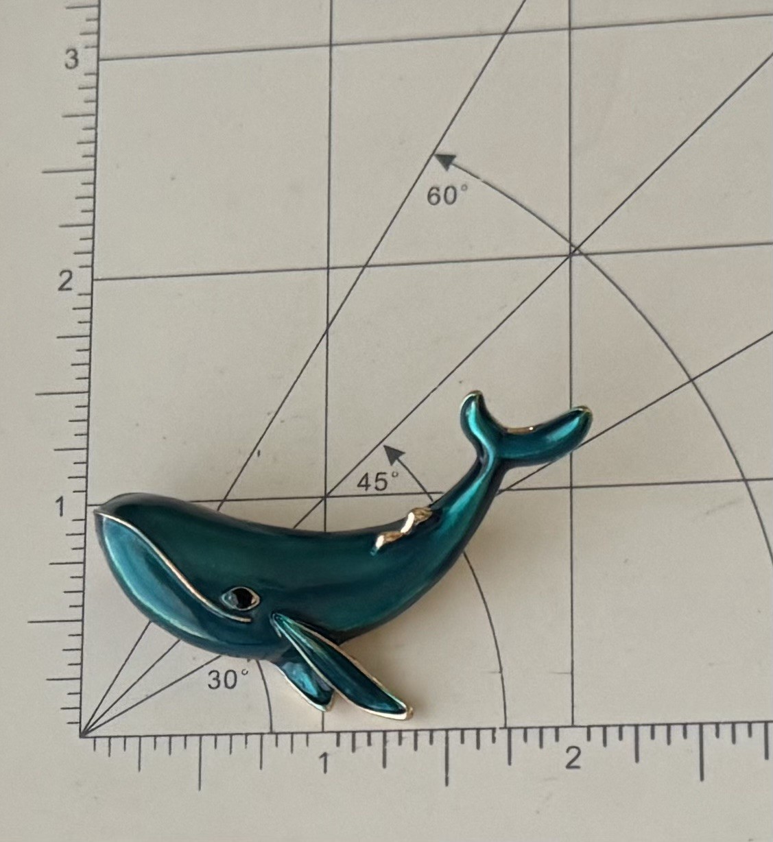 Vintage style Whale brooch enamel on gold tone metal