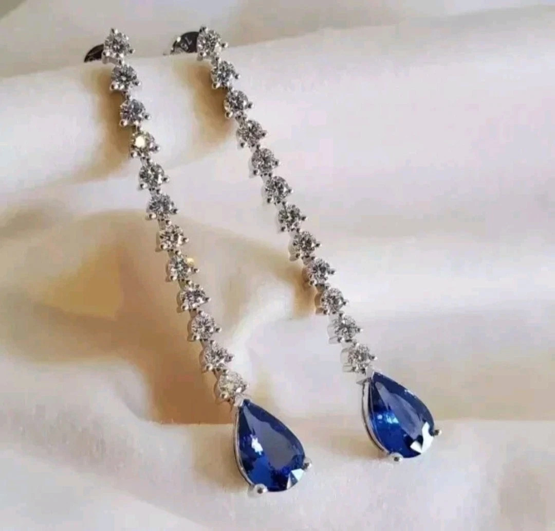 Pear Lab Created Diamond Woman Special Love Pretty Earring 14K White Gold Finish
