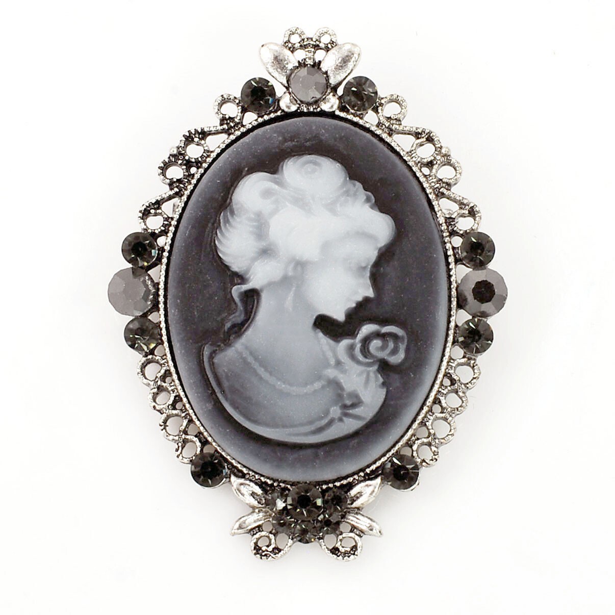 Vintage Cameo Black Dimond Rhinestone Stone