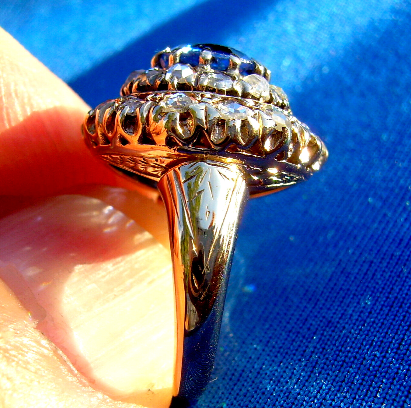 Original EARTH MINED SAPPHIRE DIAMOND Engagement Ring Antique Victorian 14K GOLD