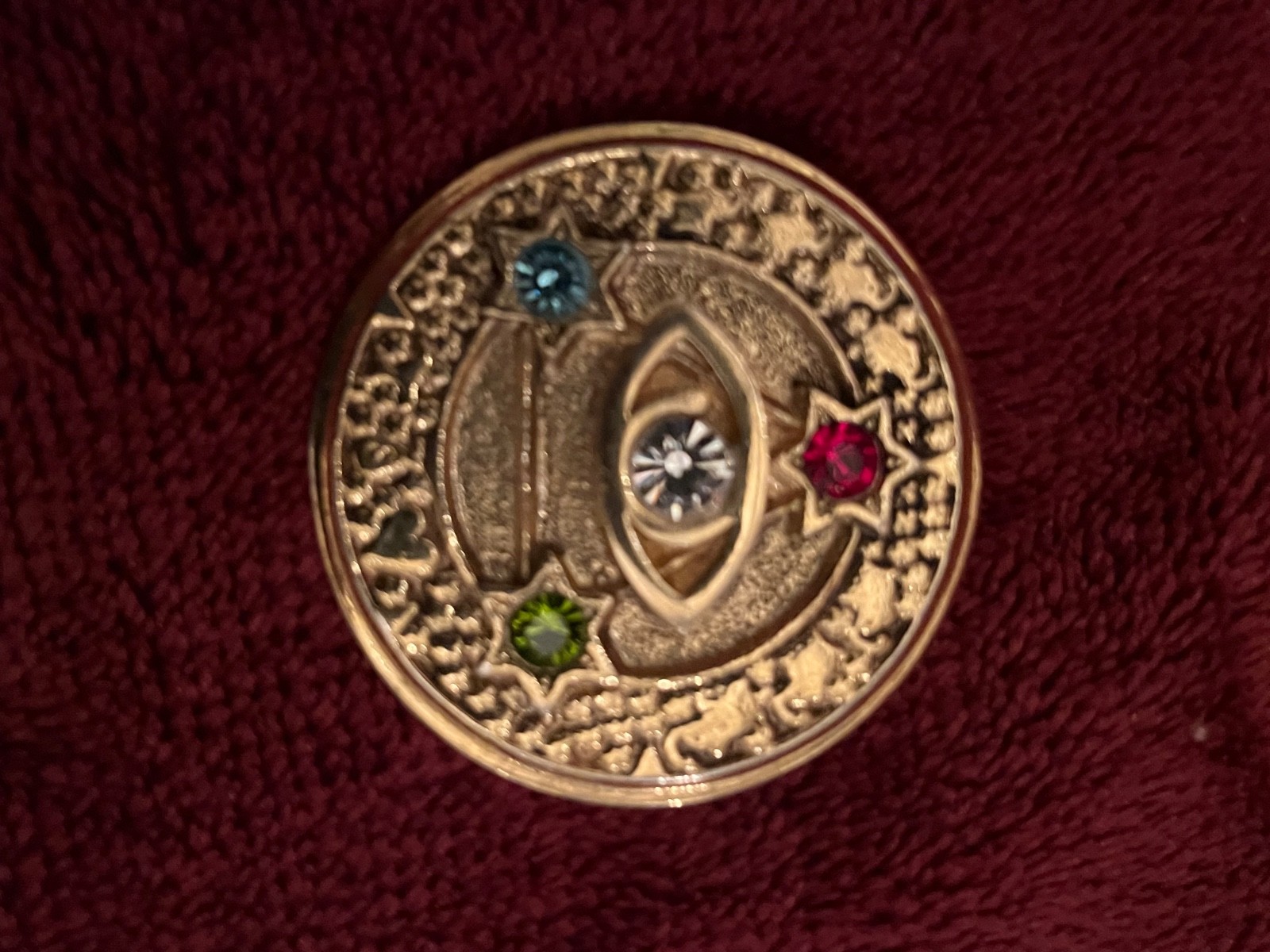 Vtg. Jewels Third Eye Charm, Authentic Rhinestone pin Brooch lucky charm Signed