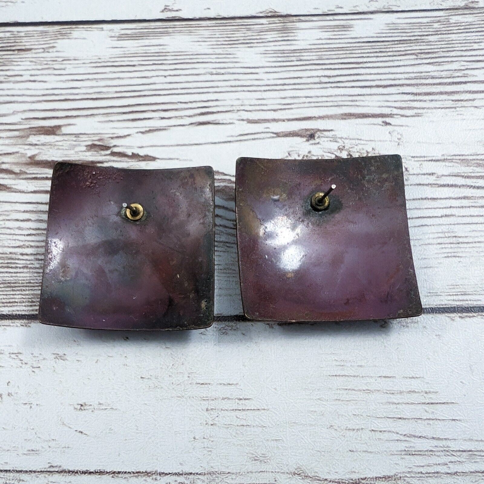 Vintage Earrings for Pierced Ears Square Shape – Bent with Heavy Tarnish