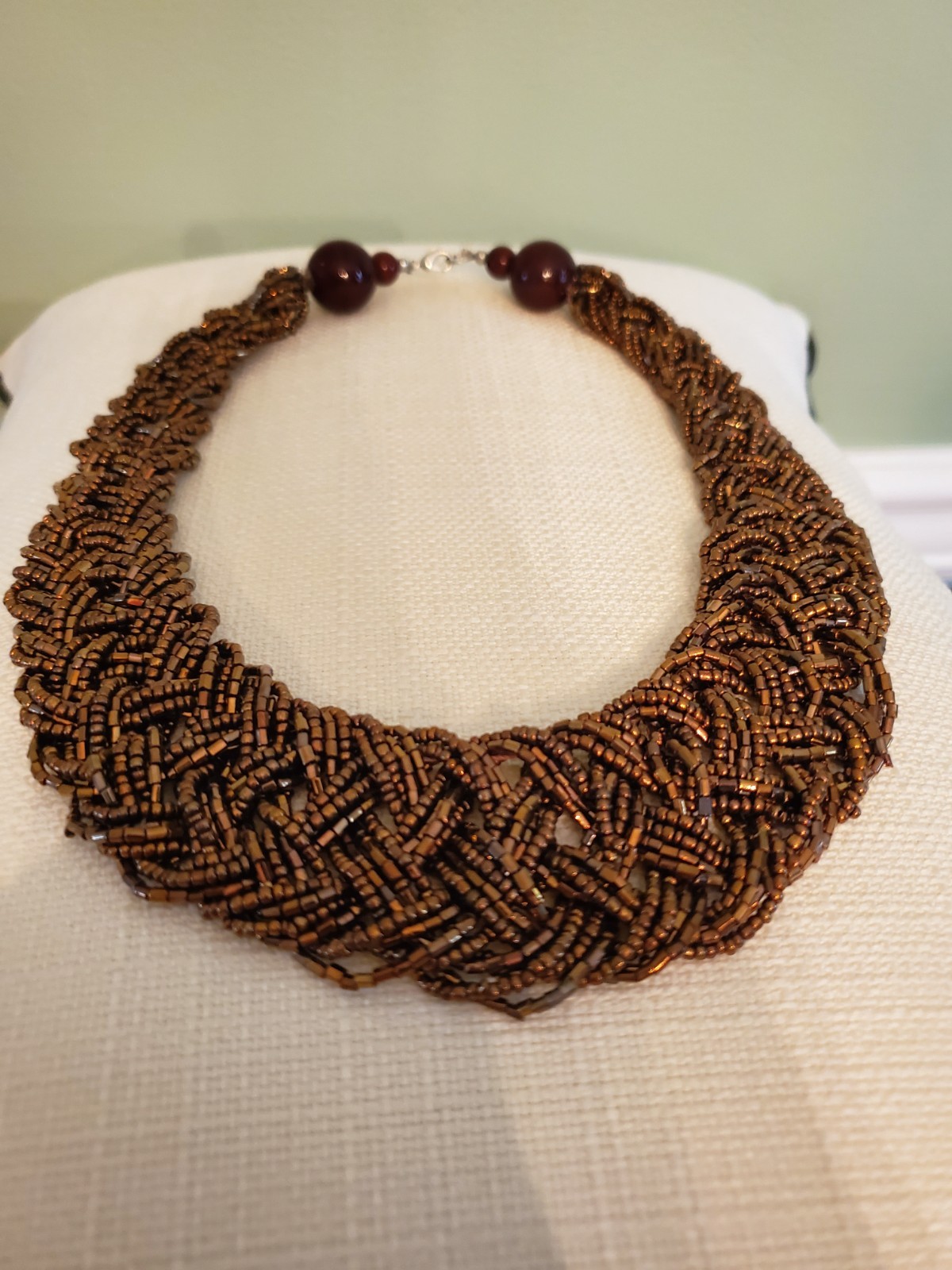 HANDCRAFTED WOMEN’S WOVEN ARTISAN BEADED & BRAIDED NECKLACE BRONZE COLOR