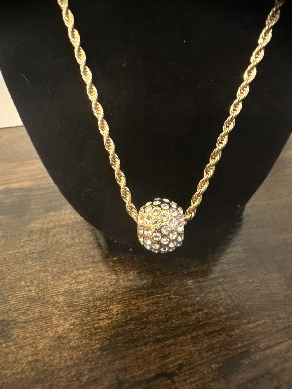 Vintage Added Attractions Gold Tone Pave Rhinestone Ball Slide Pendant Necklace