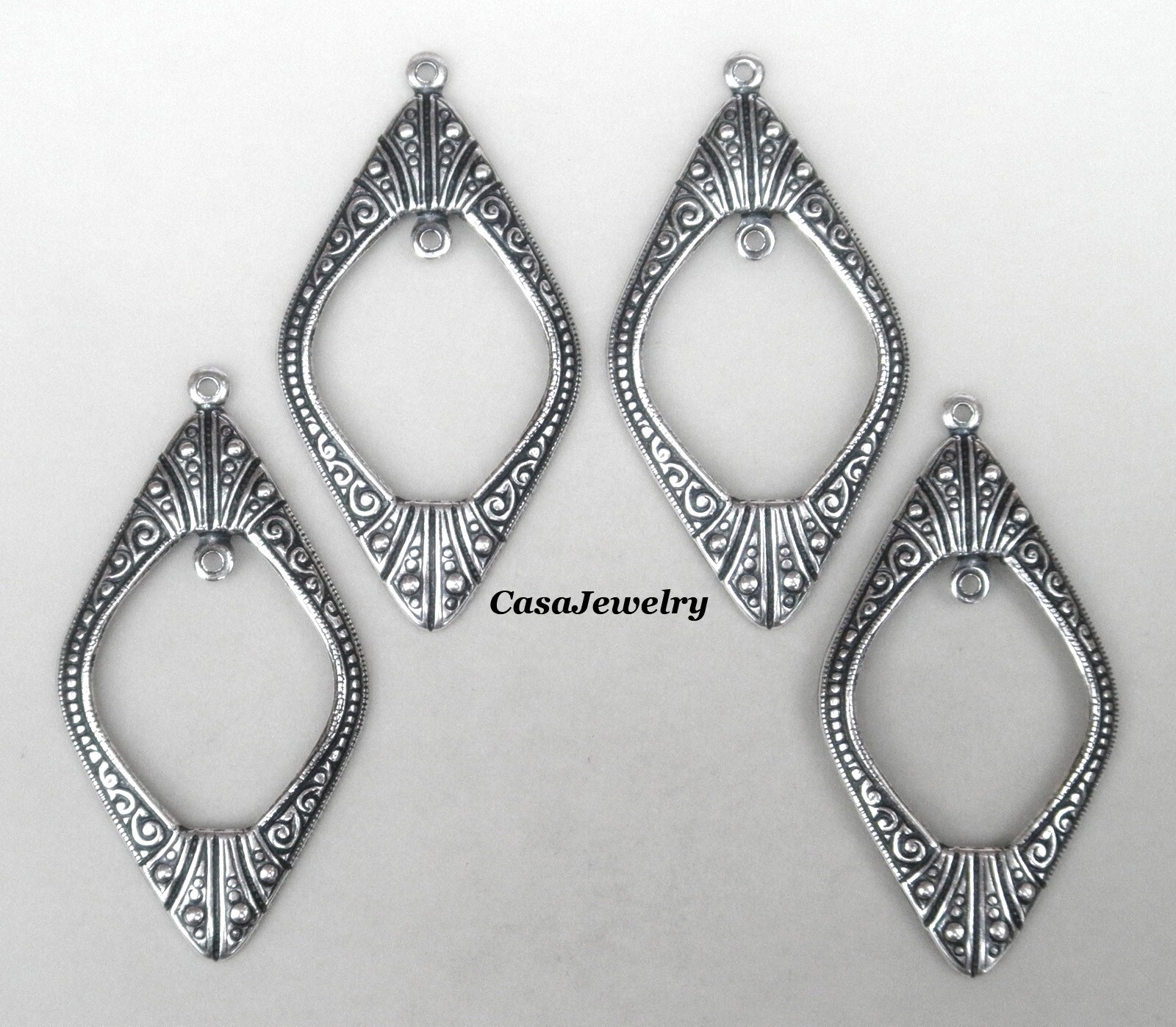 #3426 ANTIQUED STERLING SILVER PLATED DROP W/TOP & INNER HANG RINGS – 4 Pc Lot