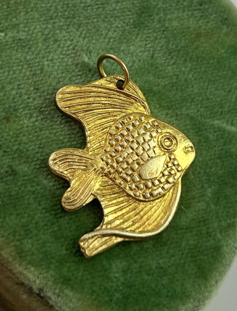 Vintage Fish Charm Pendant Vintage Jewelry Gift For Her Brass Metal Charm